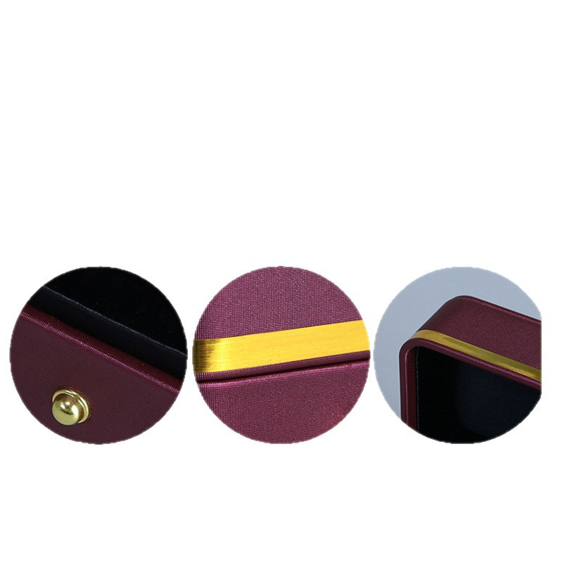 Gold-Trim Rounded PU Leather Flip-Top Jewelry Box detail 3