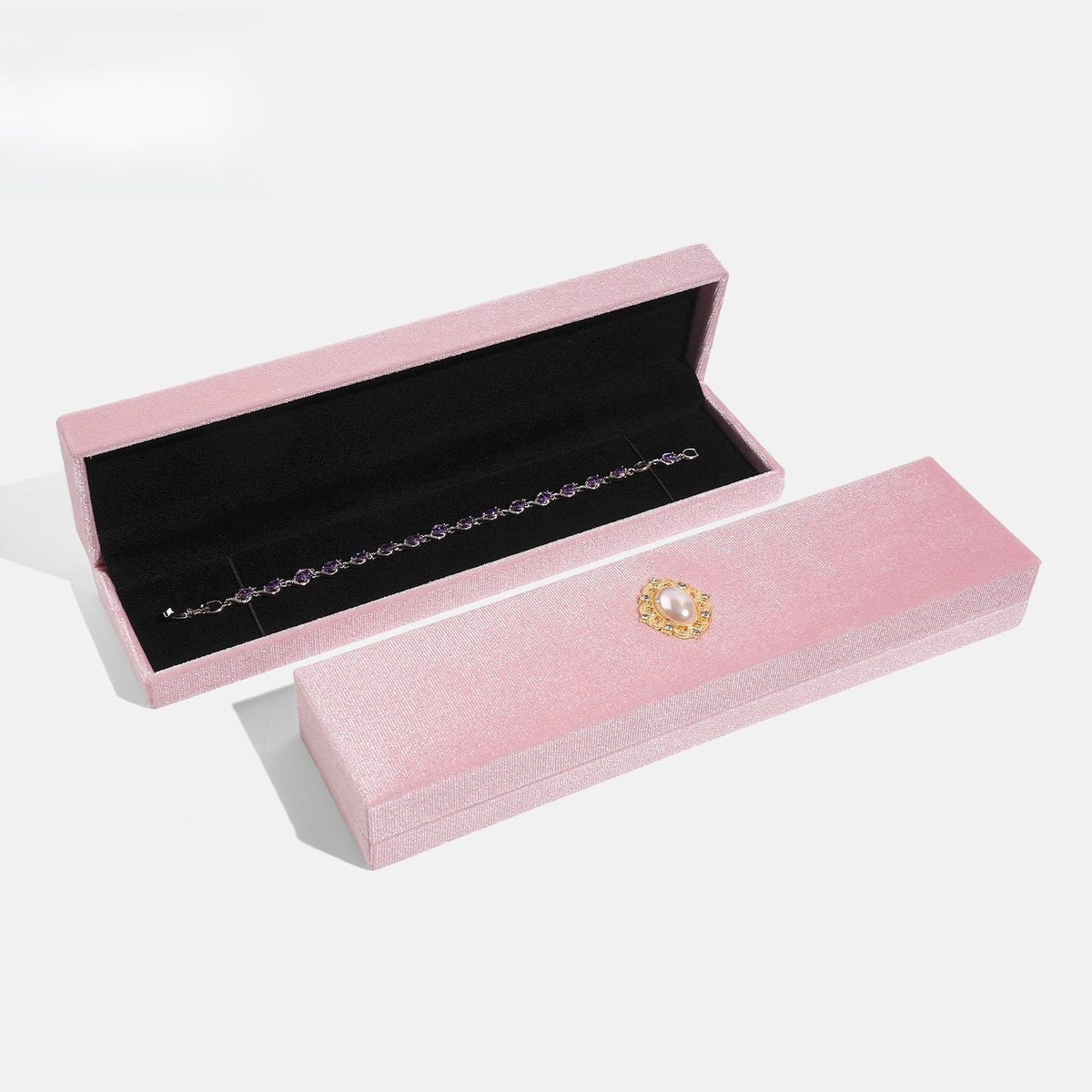 Premium PU leather rounded flip-top jewelry box detail 9