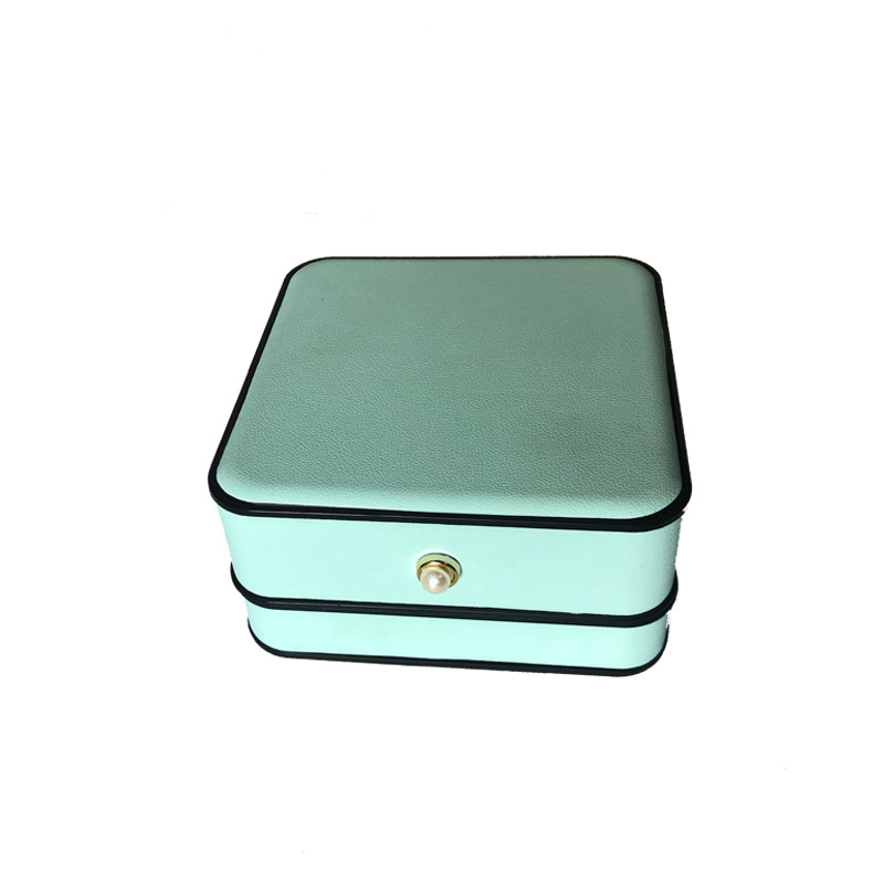 Pearl-Clasp PU Leather Jade Jewelry Flip-Top Box detail 6